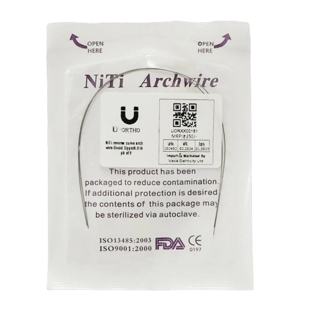 U Ortho Niti reverse curve arch wire-Ovoid Upper 0.014 Pk of 2 