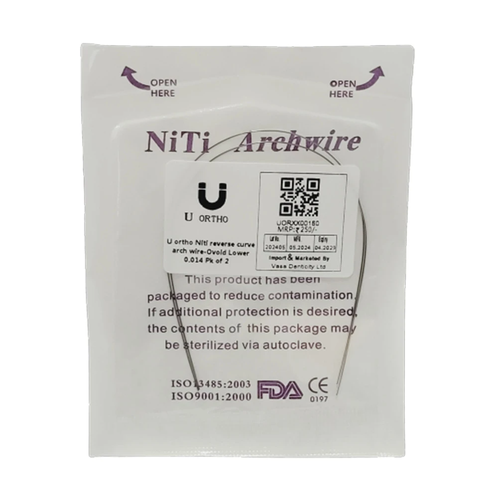 U Ortho Niti reverse curve arch wire-Ovoid Lower 0.014 Pk of 2 
