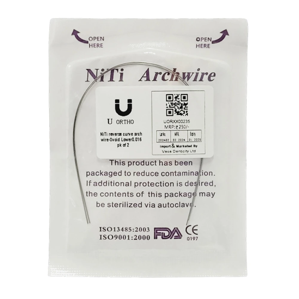 U Ortho Niti reverse curve arch wire-Ovoid Upper 0.016 Pk of 2 
