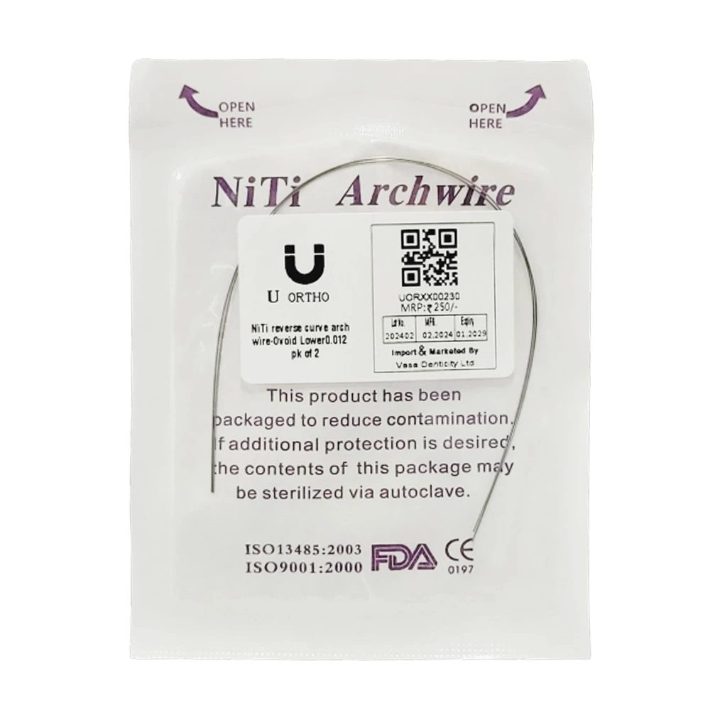 U Ortho Niti reverse curve arch wire-Ovoid Lower 0.012 Pk of 2 