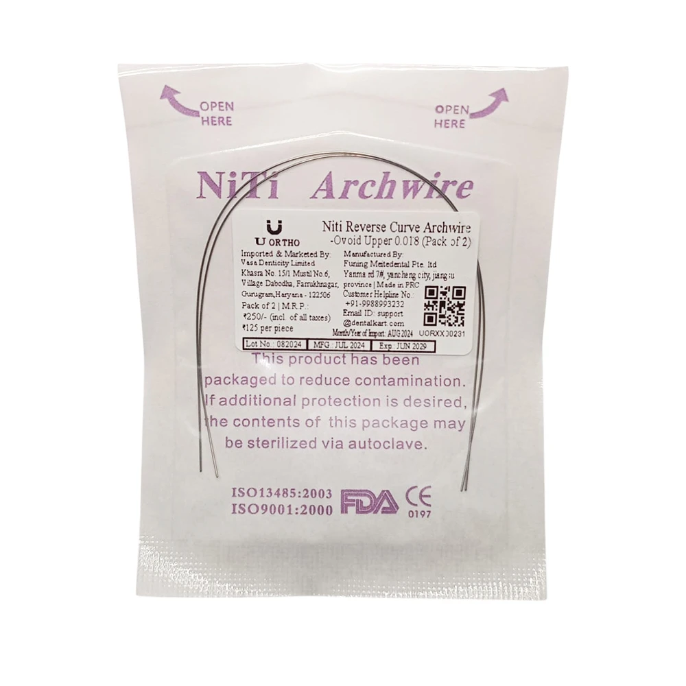 U Ortho Niti reverse curve arch wire-Ovoid Upper 0.018 Pk of 2