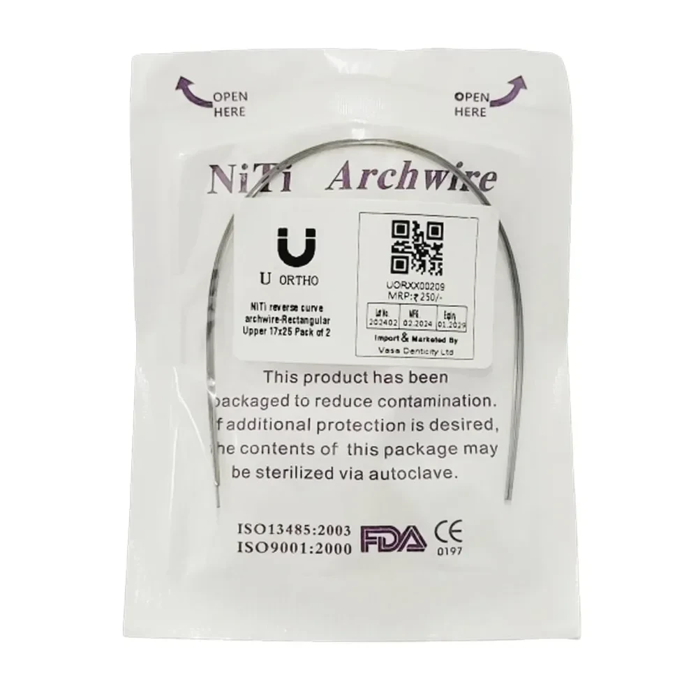 U Ortho Niti reverse curve archwire -Rectangular Upper 17x25 Pack of 2 