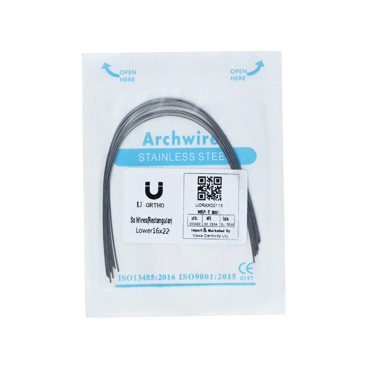 U Ortho Ss Wires (Rectangular) Lower 16 x 22 