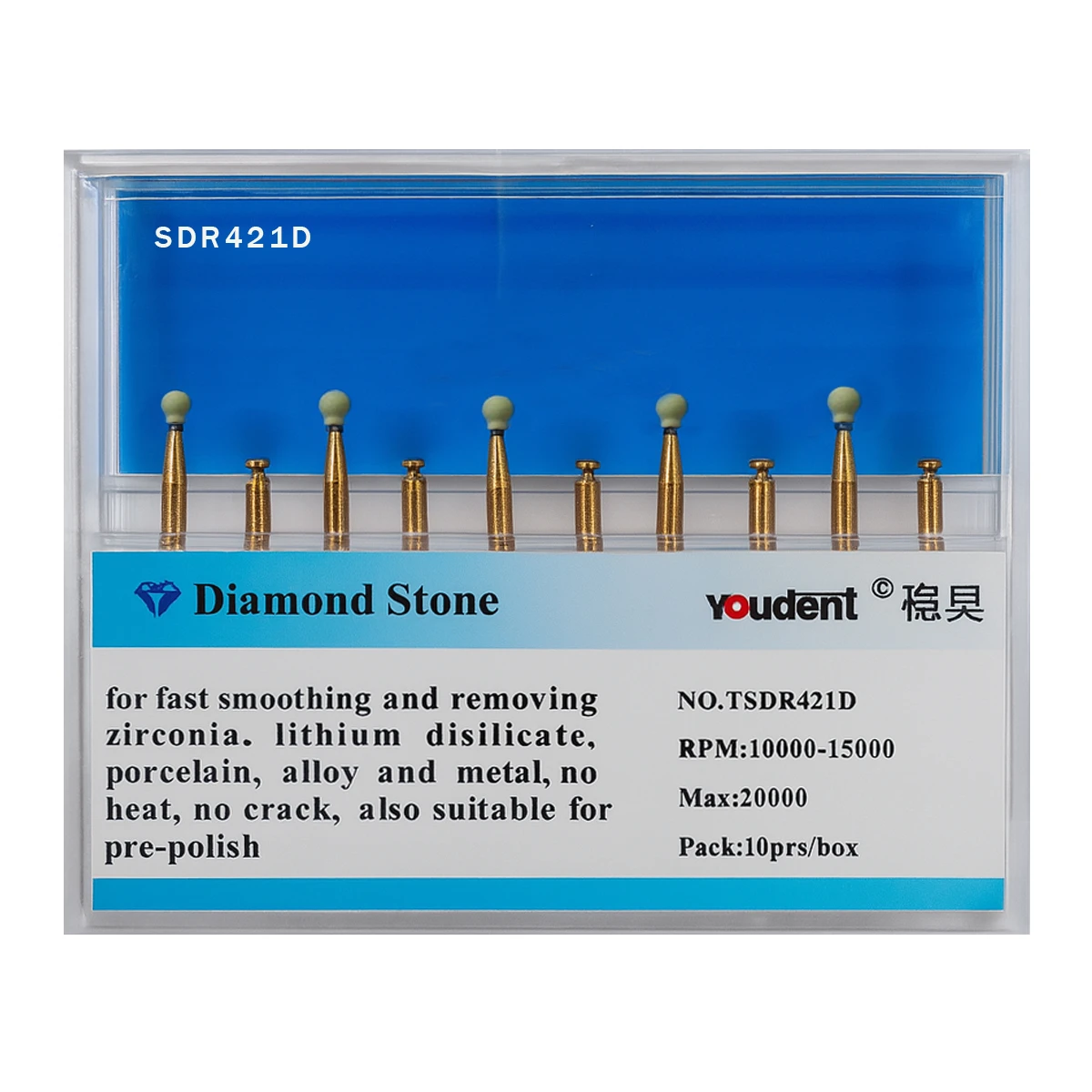 Youdent Diamond Stones For Zirconia Ceramic Porcelain  Metal RA (TSDR401D) 